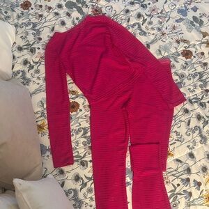 Red Ribbed Long Sleeve Top and Pants Set